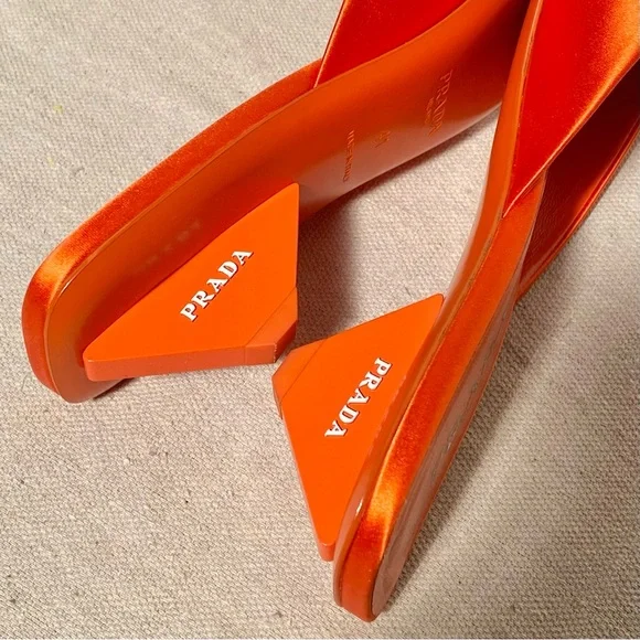 Prada orange satin silk square toe mules logo heels with box size 41 - Picture 8 of 13